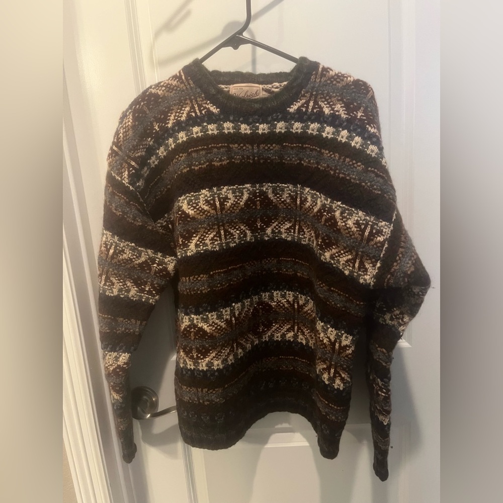 Woolrich Men”s Vintage Handknit  Wool Blend Multicolor  Ski Sweater Size L